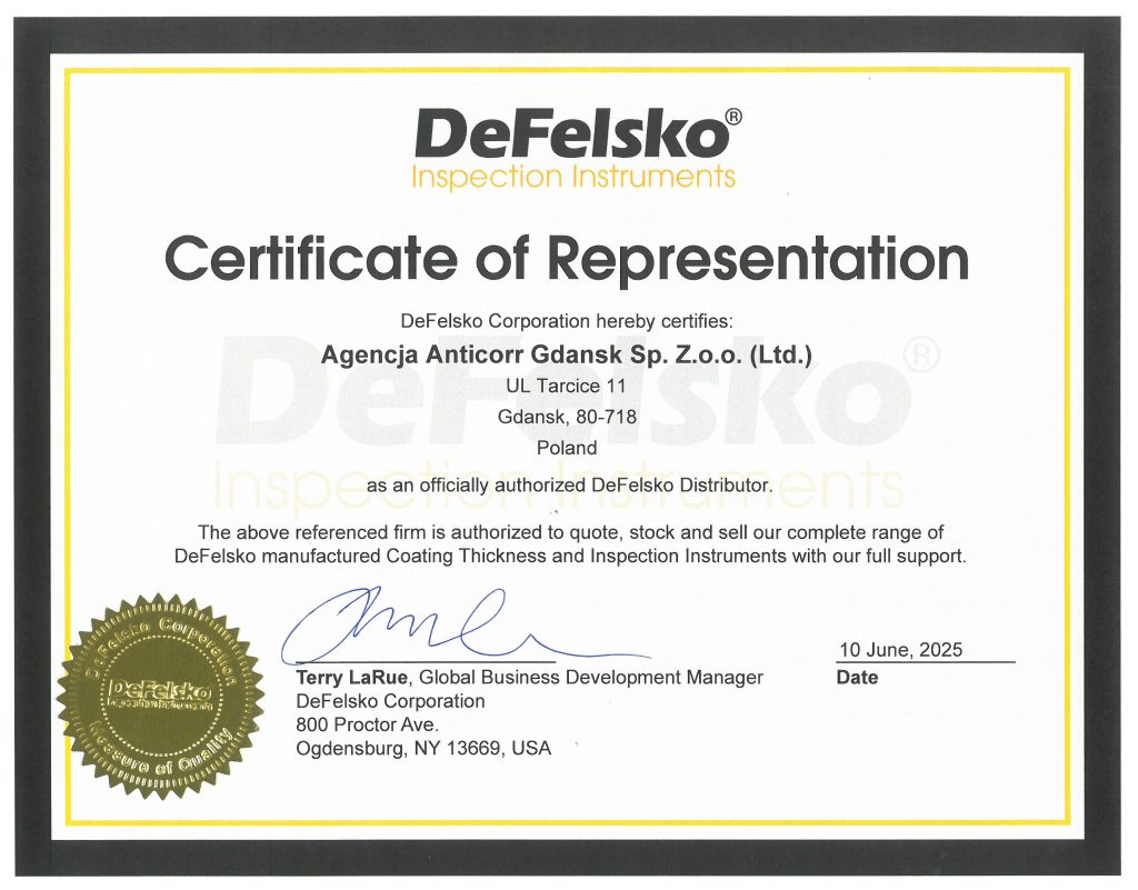 DeFelsko_certyfikat_Dystrybutor